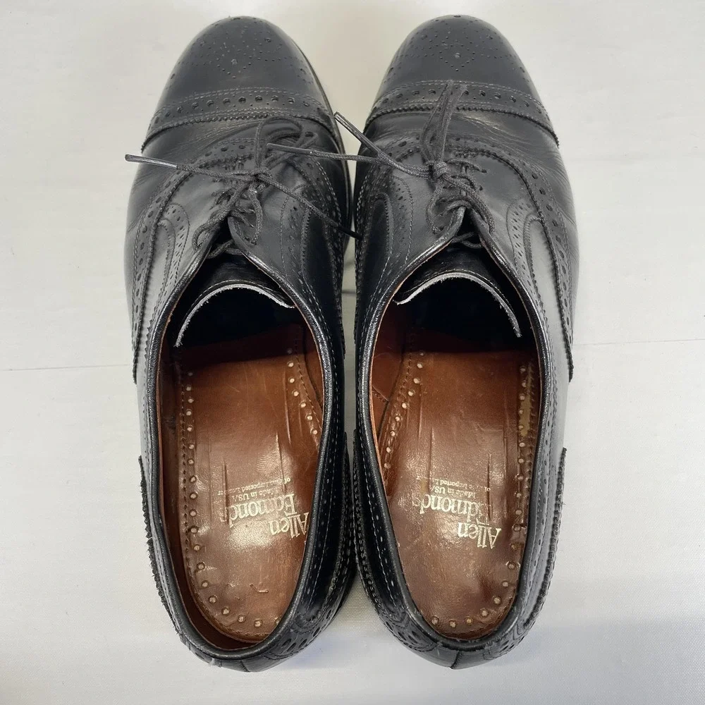 Allen Edmonds Strand Oxford Shoes Mens Size 9.5 D Black Leather Cap Toe Brogue